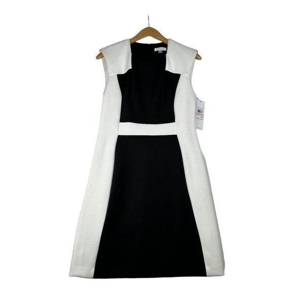 NEW Calvin‎ Klein Scuba Color Block Dress size 10 Black/White - Picture 1 of 8